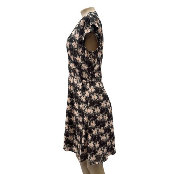 Reiss Floral Crawford Fluid Dress V-Neck Keyhole Black Flowy Cap Sleeve Women 12 - Picture 12 of 15